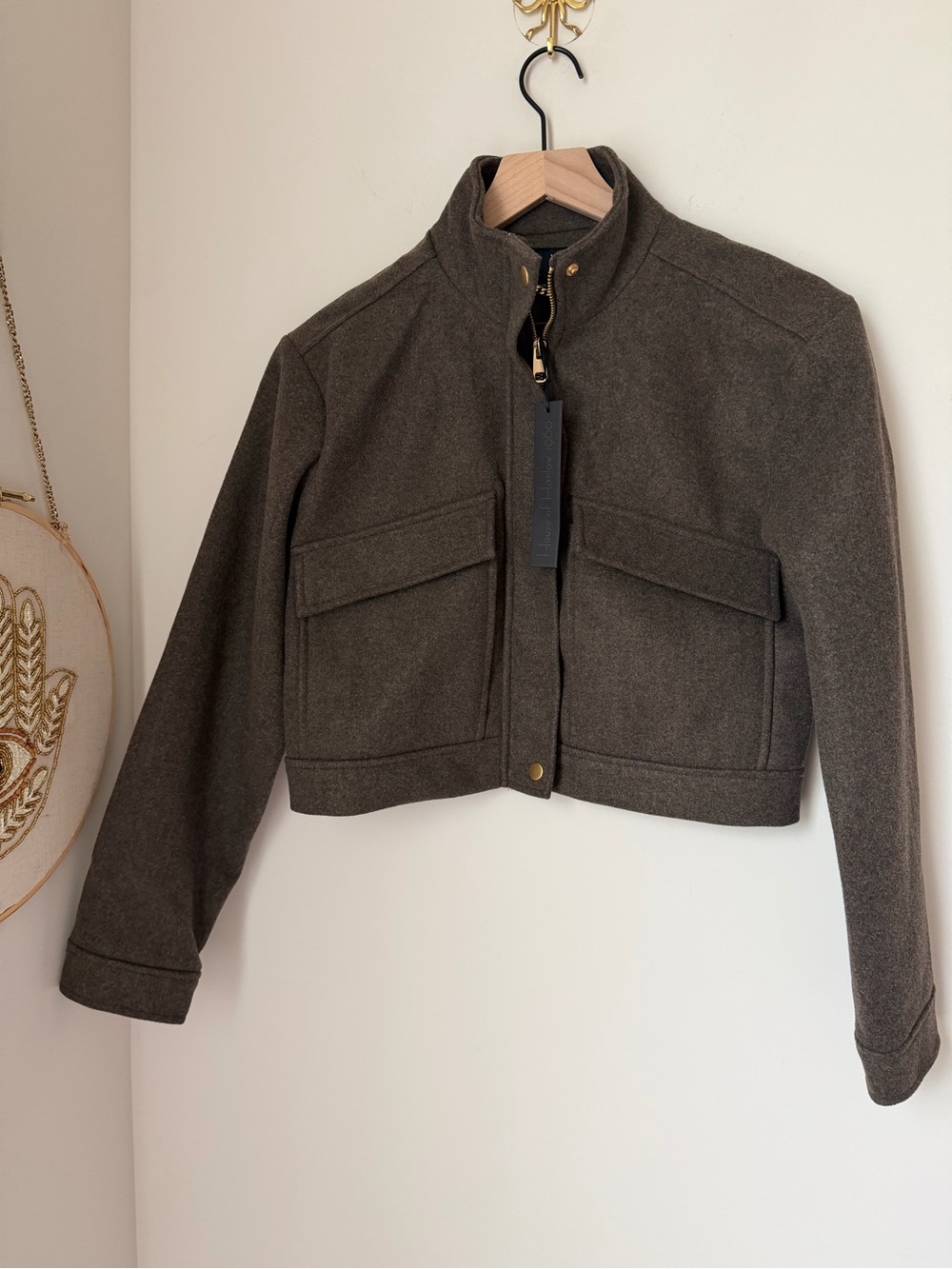 House of Harlow 1960 brown Cropped zip up Jacket
